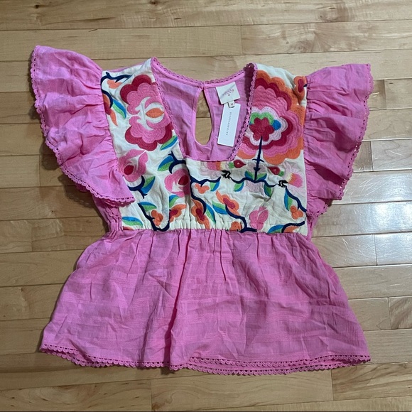 NEW Plenty by Tracy Reese Pink Babydoll Embroidered Blouse - Picture 4 of 14